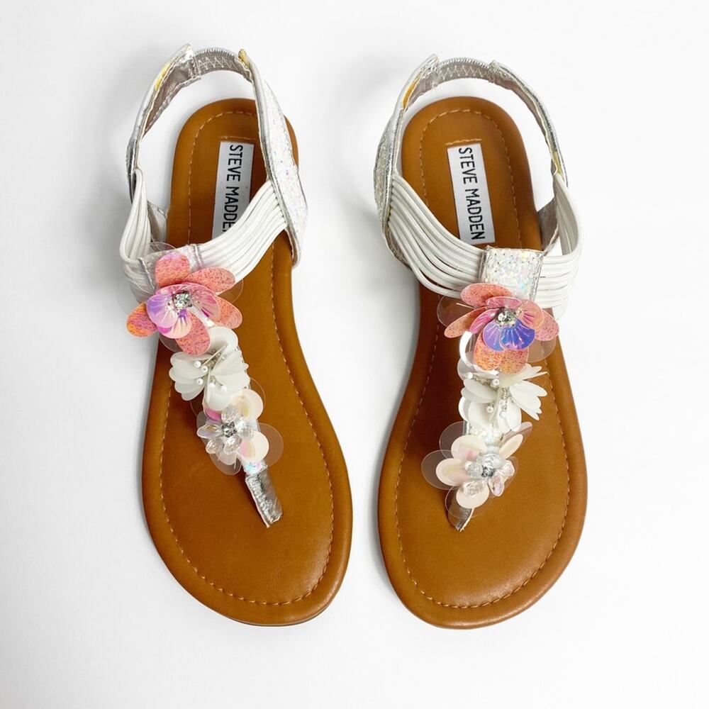 Steve Madden Pink White Floral Embellished Flat Sandals Size 4 NWOB
